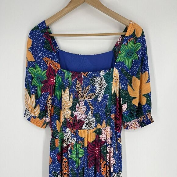 Soft Surroundings Dress Size XS Blue Floral Print Hawaiian Simona Maxi Smocked - Picture 7 of 8